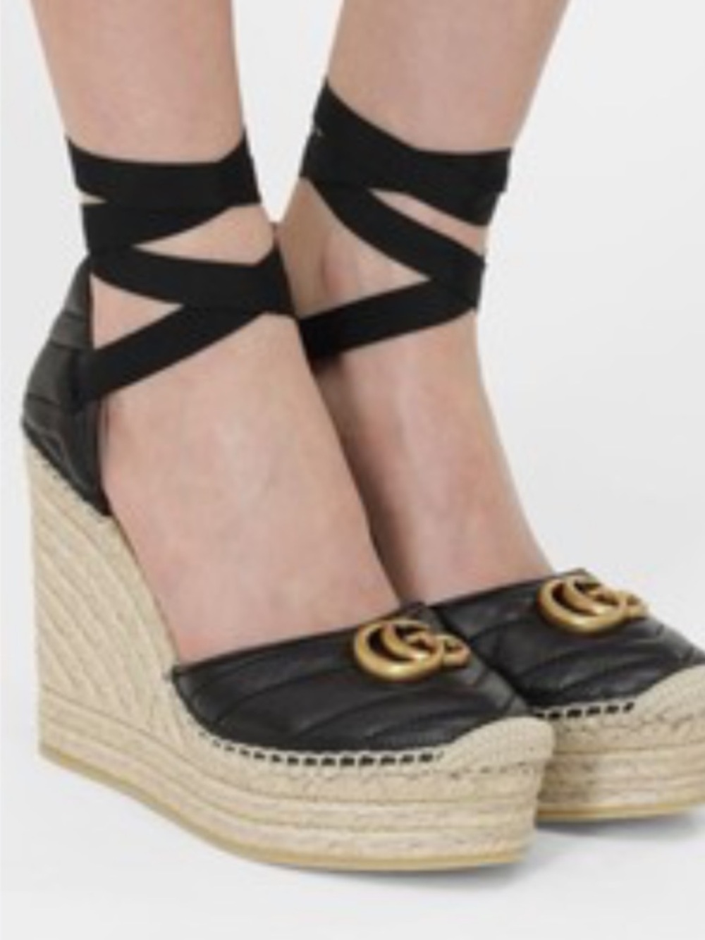 Gucci GG Marmont Matelasse Platform Espadrille Wedges- Black leather